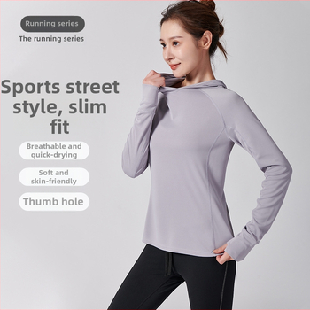 Női kapucnis slim-fit sportdzseki tavaszra, nedvességelvezető, hosszú ujjú