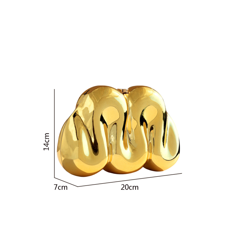 Akril klutch táska, kígyó alakú, szabálytalan forma, kapcsos nyitás, telefontok belső zseb, bélés nélküli, bankett eseményre