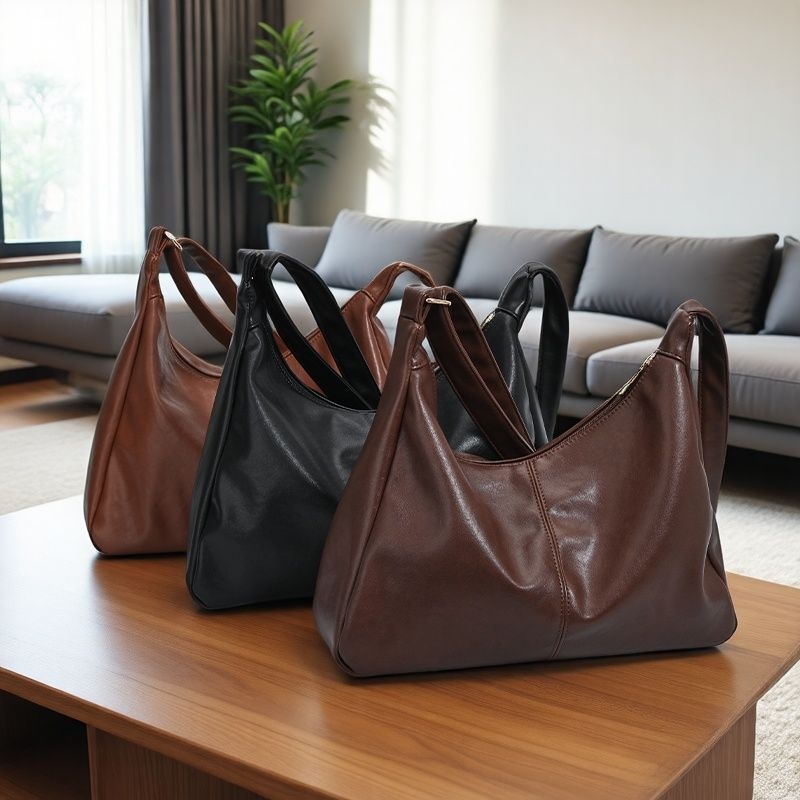 Ρετρό PU τσάντα ώμου με μεγάλο χώρο, στυλ αστικής απλότητας; κλείσιμο με φερμουάρ; εσωτερικές θήκες: θήκη με φερμουάρ, θήκη για κινητό, θήκη για ταυτότητα; επένδυση από πολυεστέρα