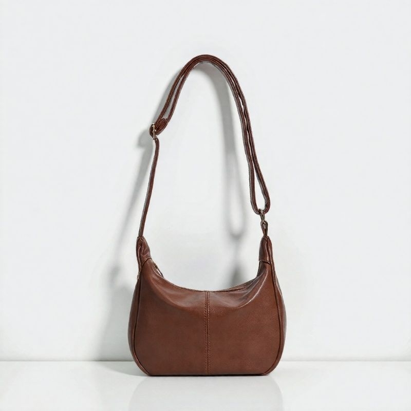 Ρετρό PU τσάντα ώμου με μεγάλο χώρο, στυλ αστικής απλότητας; κλείσιμο με φερμουάρ; εσωτερικές θήκες: θήκη με φερμουάρ, θήκη για κινητό, θήκη για ταυτότητα; επένδυση από πολυεστέρα