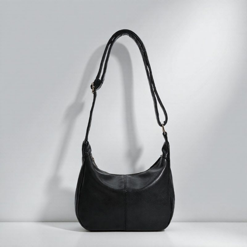 Ρετρό PU τσάντα ώμου με μεγάλο χώρο, στυλ αστικής απλότητας; κλείσιμο με φερμουάρ; εσωτερικές θήκες: θήκη με φερμουάρ, θήκη για κινητό, θήκη για ταυτότητα; επένδυση από πολυεστέρα