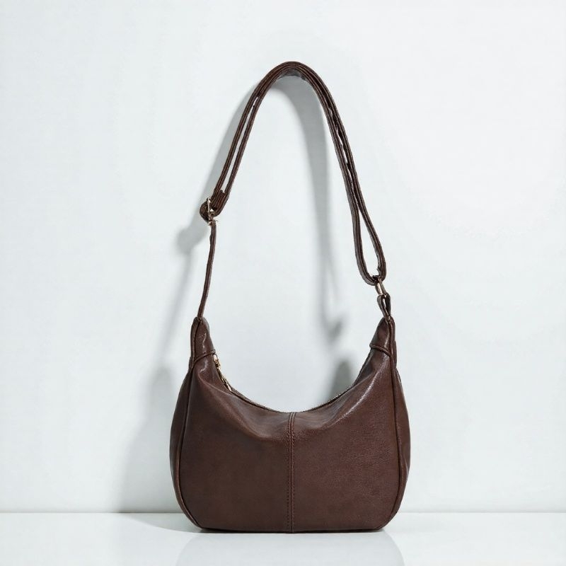 Ρετρό PU τσάντα ώμου με μεγάλο χώρο, στυλ αστικής απλότητας; κλείσιμο με φερμουάρ; εσωτερικές θήκες: θήκη με φερμουάρ, θήκη για κινητό, θήκη για ταυτότητα; επένδυση από πολυεστέρα