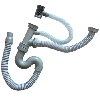 Dvostruka odvodna cijev za kuhinjsku sudoperu, plastična, protiv mirisa, težina 0.35 kg, stil: moderni minimalistički