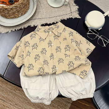 Cămașă pentru copii din bumbac, cu mânecă scurtă, culoare solidă, pentru vârsta 3–8 ani, vară 2024