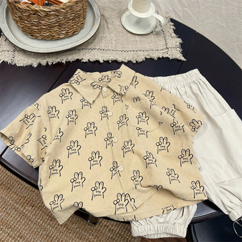 Cămașă pentru copii din bumbac, cu mânecă scurtă, culoare solidă, pentru vârsta 3–8 ani, vară 2024