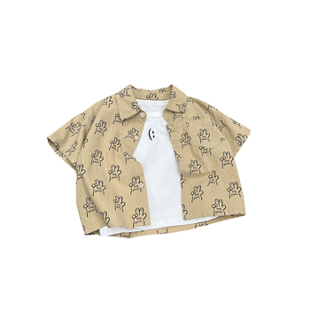 Cămașă pentru copii din bumbac, cu mânecă scurtă, culoare solidă, pentru vârsta 3–8 ani, vară 2024