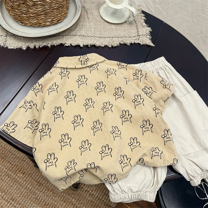 Cămașă pentru copii din bumbac, cu mânecă scurtă, culoare solidă, pentru vârsta 3–8 ani, vară 2024