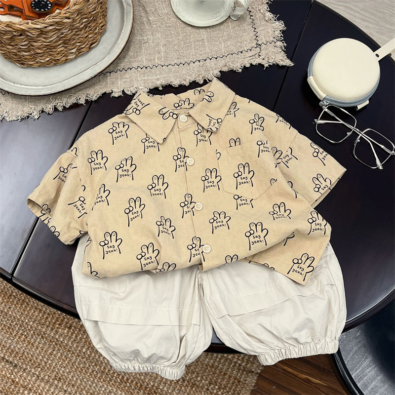 Cămașă pentru copii din bumbac, cu mânecă scurtă, culoare solidă, pentru vârsta 3–8 ani, vară 2024