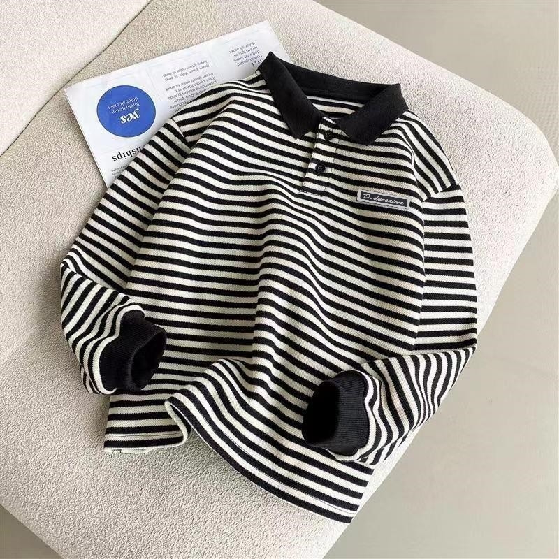 Polo majica s prugama, korejski stil, poliesterski materijal, za djecu 3–8 godina