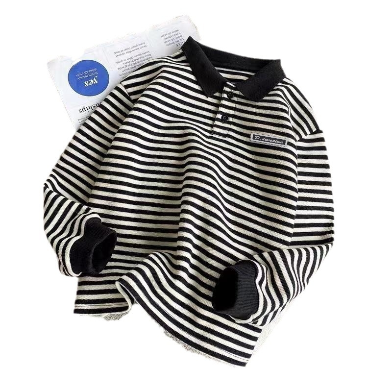 Polo majica s prugama, korejski stil, poliesterski materijal, za djecu 3–8 godina