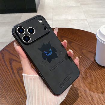 Θήκη iPhone με Cartoon Gengar – πίσω κάλυμμα από βελούδινο δέρμα, ανάγλυφη επιφάνεια, προστασία από πτώσεις, για σειρές iPhone 11–14