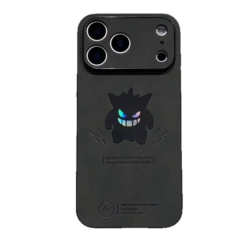 Θήκη iPhone με Cartoon Gengar – πίσω κάλυμμα από βελούδινο δέρμα, ανάγλυφη επιφάνεια, προστασία από πτώσεις, για σειρές iPhone 11–14