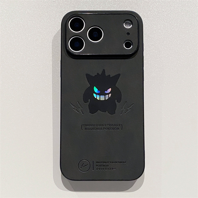 Θήκη iPhone με Cartoon Gengar – πίσω κάλυμμα από βελούδινο δέρμα, ανάγλυφη επιφάνεια, προστασία από πτώσεις, για σειρές iPhone 11–14