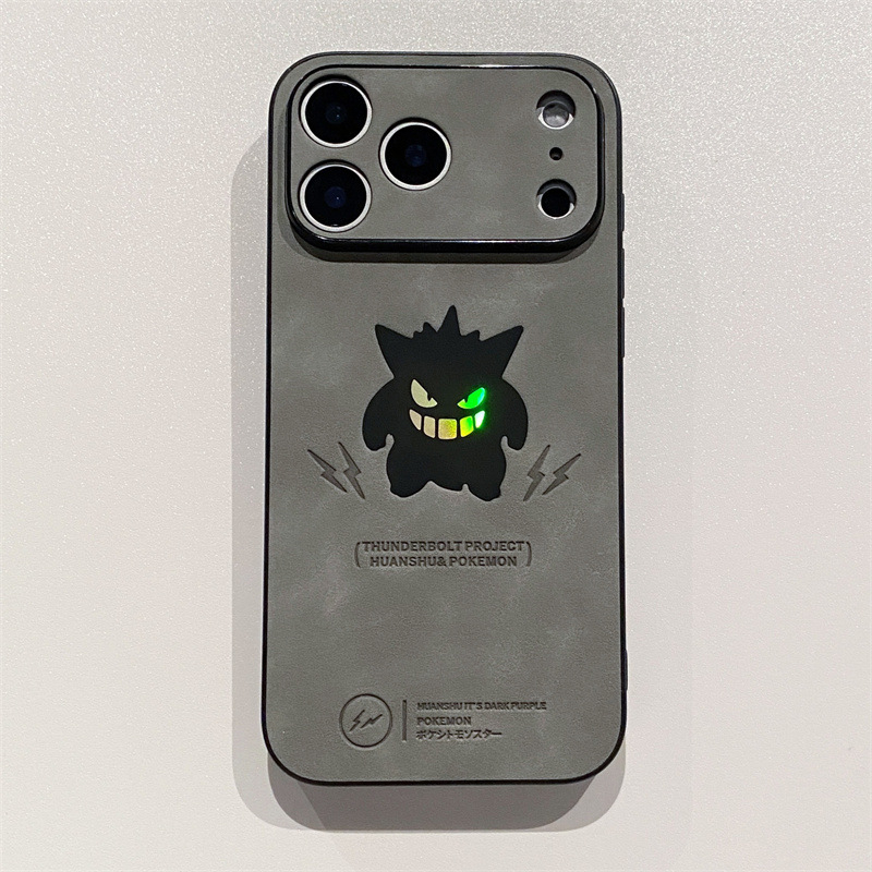 Θήκη iPhone με Cartoon Gengar – πίσω κάλυμμα από βελούδινο δέρμα, ανάγλυφη επιφάνεια, προστασία από πτώσεις, για σειρές iPhone 11–14