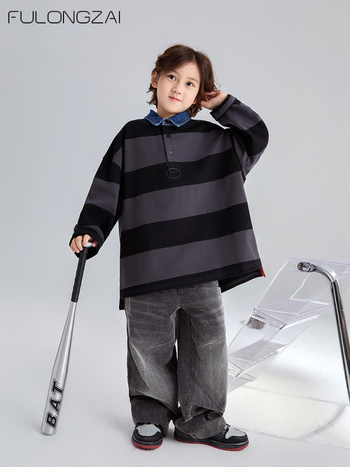 Csíkos gyerek polo, 100% pamut, márka Fulongzai, uniszex, 8 év felett (140 cm fölött)