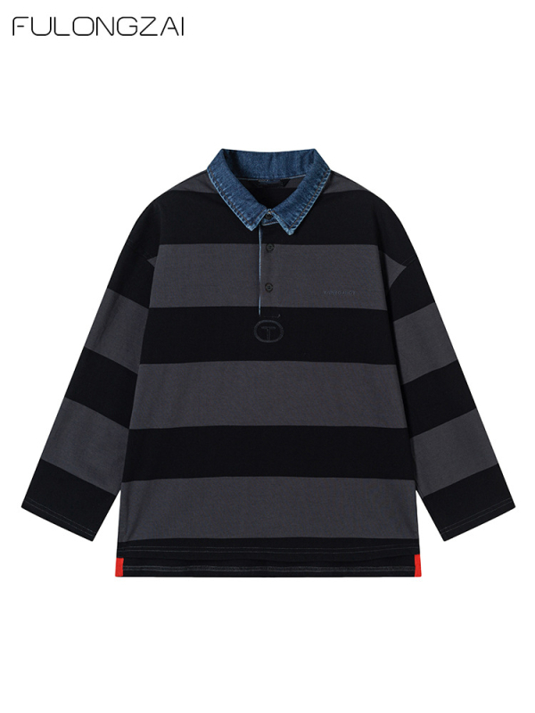 Csíkos gyerek polo, 100% pamut, márka Fulongzai, uniszex, 8 év felett (140 cm fölött)