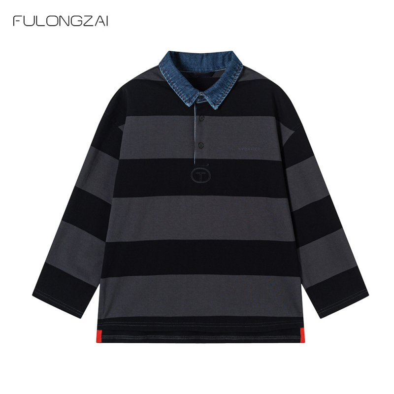 Csíkos gyerek polo, 100% pamut, márka Fulongzai, uniszex, 8 év felett (140 cm fölött)