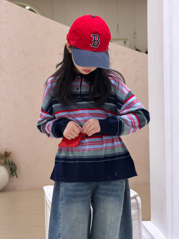Dječje polo majice, korejski stil, prugasti, dugi rukav, Turn-Down ovratnik