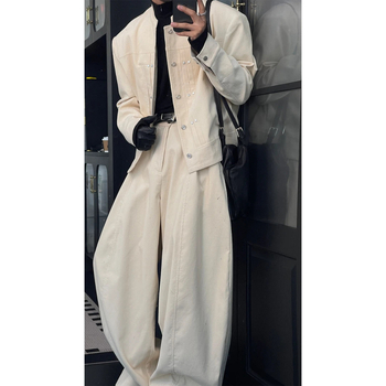 Комплект в ретро стил, дълги ръкави, яка с висока стойка, памучно-смесена тъкан с 100% полиестер