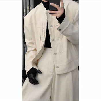 Комплект в ретро стил, дълги ръкави, яка с висока стойка, памучно-смесена тъкан с 100% полиестер