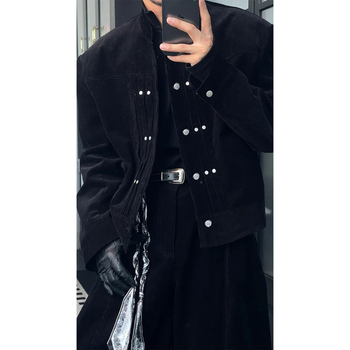 Комплект в ретро стил, дълги ръкави, яка с висока стойка, памучно-смесена тъкан с 100% полиестер