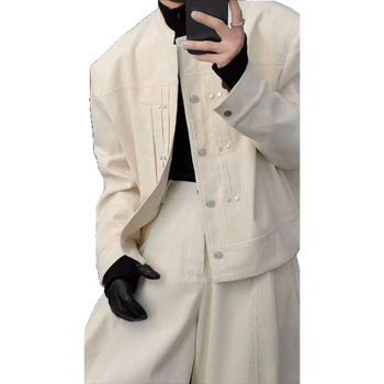 Комплект в ретро стил, дълги ръкави, яка с висока стойка, памучно-смесена тъкан с 100% полиестер