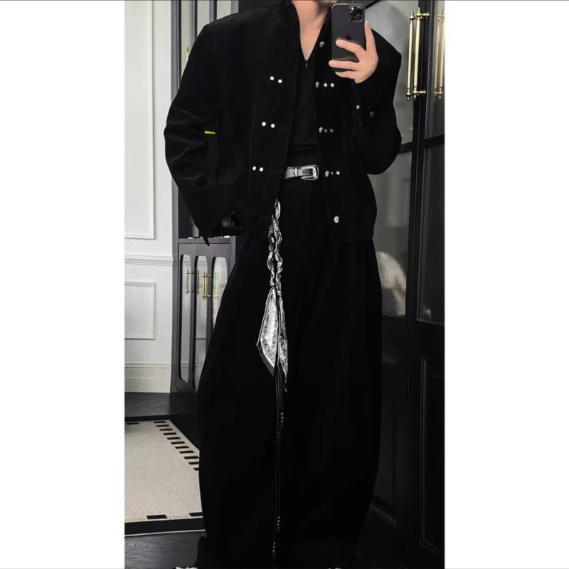 Комплект в ретро стил, дълги ръкави, яка с висока стойка, памучно-смесена тъкан с 100% полиестер