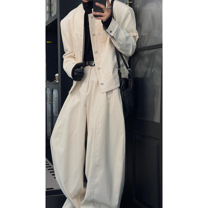 Комплект в ретро стил, дълги ръкави, яка с висока стойка, памучно-смесена тъкан с 100% полиестер