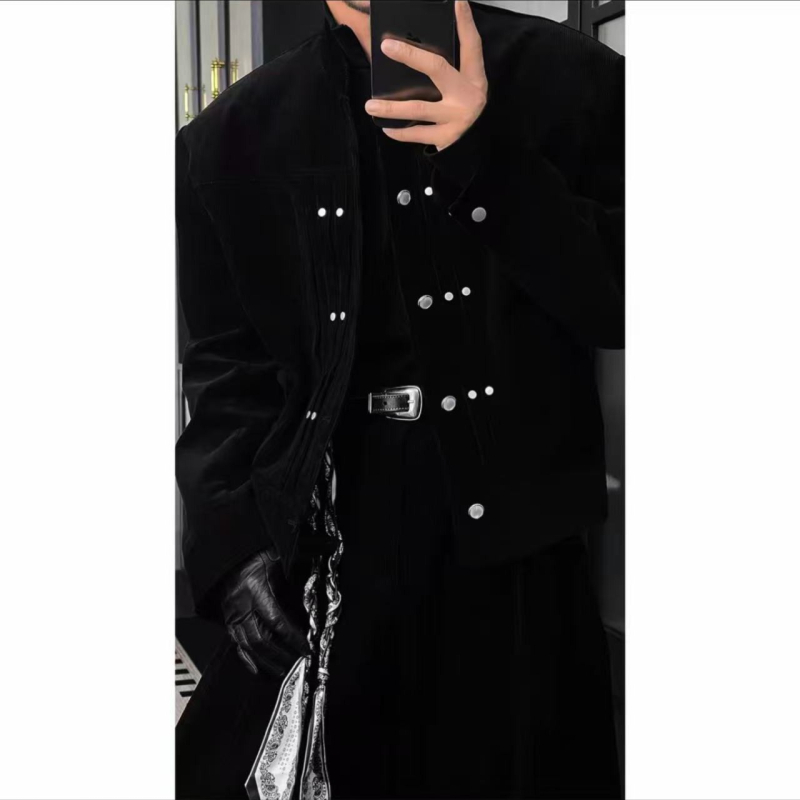 Комплект в ретро стил, дълги ръкави, яка с висока стойка, памучно-смесена тъкан с 100% полиестер