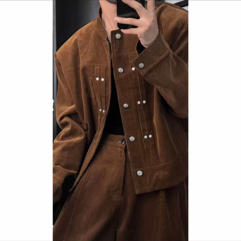 Комплект в ретро стил, дълги ръкави, яка с висока стойка, памучно-смесена тъкан с 100% полиестер