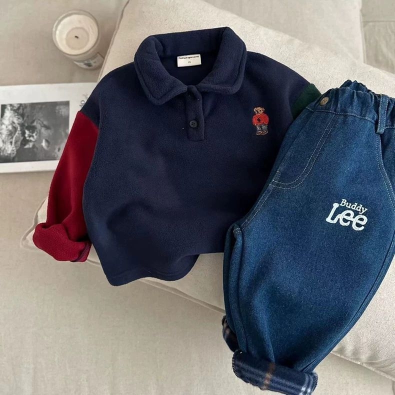 Παιδικό φούτερ με διπλό βελούδο, μακριά μανίκια, παχύ φλίς επένδυση, ύφασμα από γούνα κουνελιού, για παιδιά 0–1 έτους