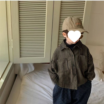 Παιδικό πουκάμισο με ρίγες και γιακά πόλο, πολυεστέρας με 30-50% γούνα κουνελιού, πλύσιμο με ένζυμα, μακρυμάνικο