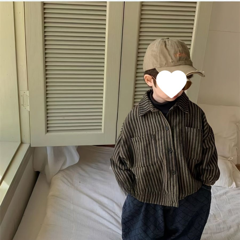 Παιδικό πουκάμισο με ρίγες και γιακά πόλο, πολυεστέρας με 30-50% γούνα κουνελιού, πλύσιμο με ένζυμα, μακρυμάνικο