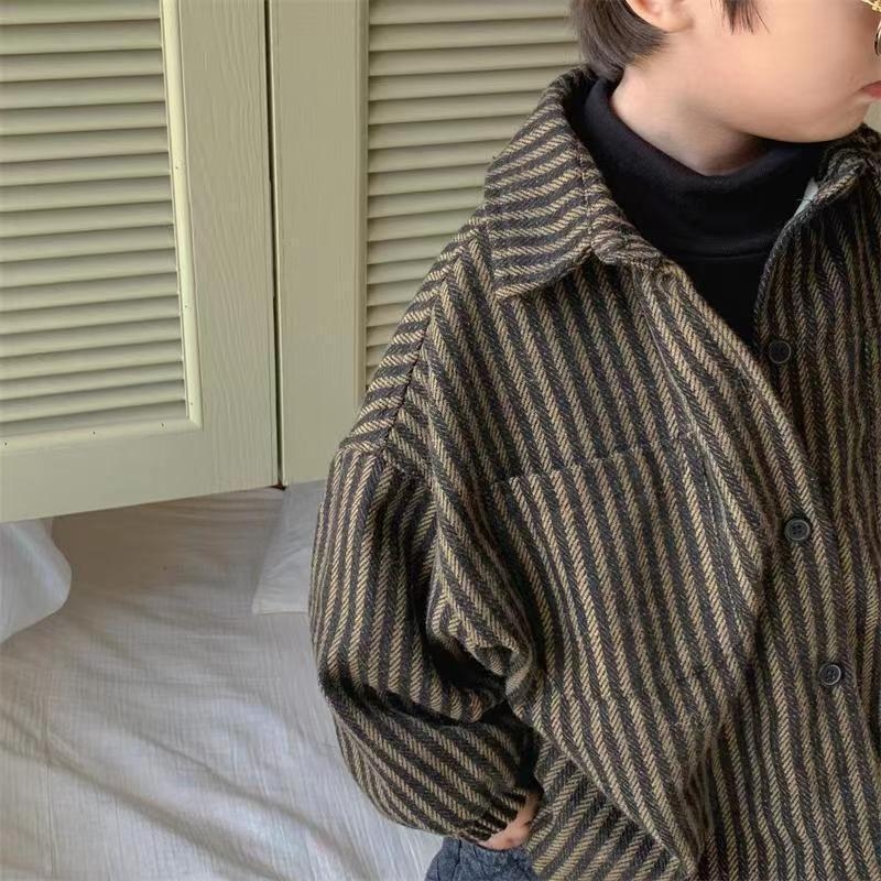 Παιδικό πουκάμισο με ρίγες και γιακά πόλο, πολυεστέρας με 30-50% γούνα κουνελιού, πλύσιμο με ένζυμα, μακρυμάνικο