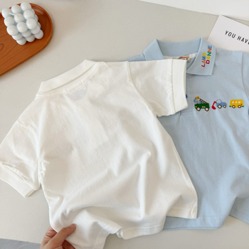 Pamukasta polo majica kratkih rukava s crtić uzorkom za djecu od 3 do 8 godina, Little Cloth Bear, ljetni ležerni stil