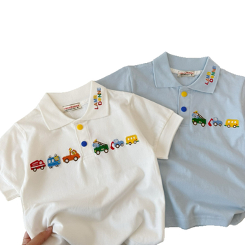 Pamukasta polo majica kratkih rukava s crtić uzorkom za djecu od 3 do 8 godina, Little Cloth Bear, ljetni ležerni stil