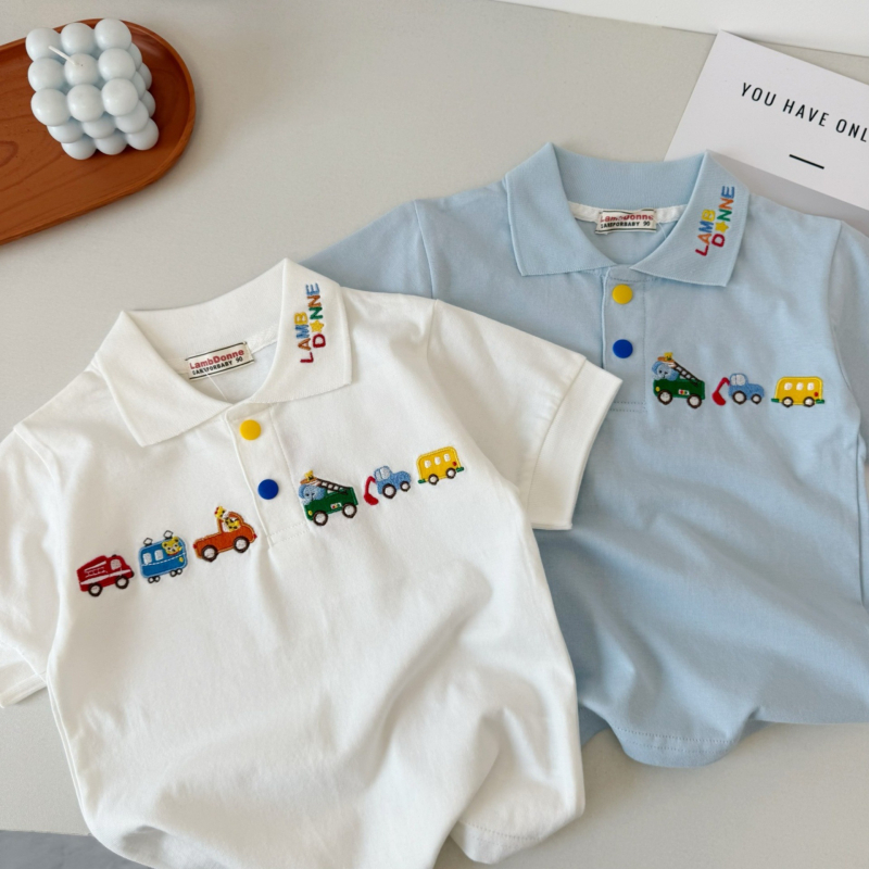 Pamukasta polo majica kratkih rukava s crtić uzorkom za djecu od 3 do 8 godina, Little Cloth Bear, ljetni ležerni stil
