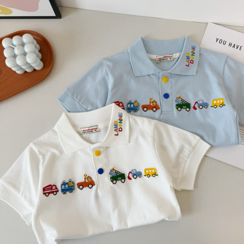 Pamukasta polo majica kratkih rukava s crtić uzorkom za djecu od 3 do 8 godina, Little Cloth Bear, ljetni ležerni stil