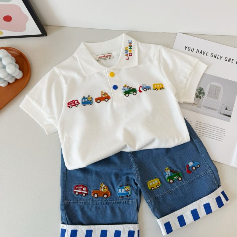 Pamukasta polo majica kratkih rukava s crtić uzorkom za djecu od 3 do 8 godina, Little Cloth Bear, ljetni ležerni stil