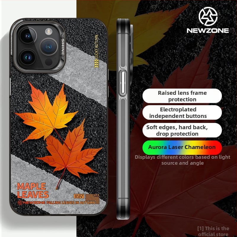 Kryt na iPhone 14 Pro Max, tvrdý obal, akryl, namaľovaný dizajn javorového listu a jablka, ochrana proti pádu