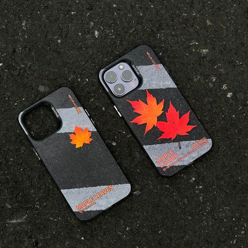 Husă pentru iPhone 14 Pro Max, carcasă rigidă, acrilic, design pictat cu frunză de arțar și măr, protecție anti-cădere