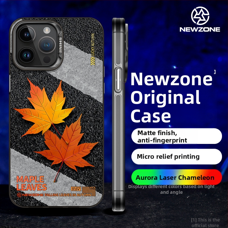 Kryt na iPhone 14 Pro Max, tvrdý obal, akryl, namaľovaný dizajn javorového listu a jablka, ochrana proti pádu