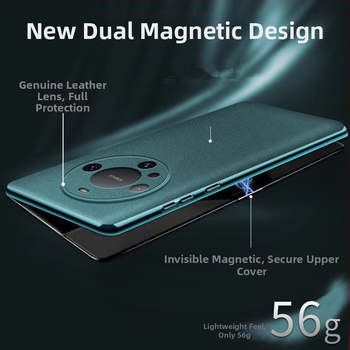 Kožený flip-case s bezdrôtovým nabíjaním pre Huawei Mate60 Pro+ / Mate70 / Mate80 — magnetické uchytenie, odvádzanie tepla, proti pádu