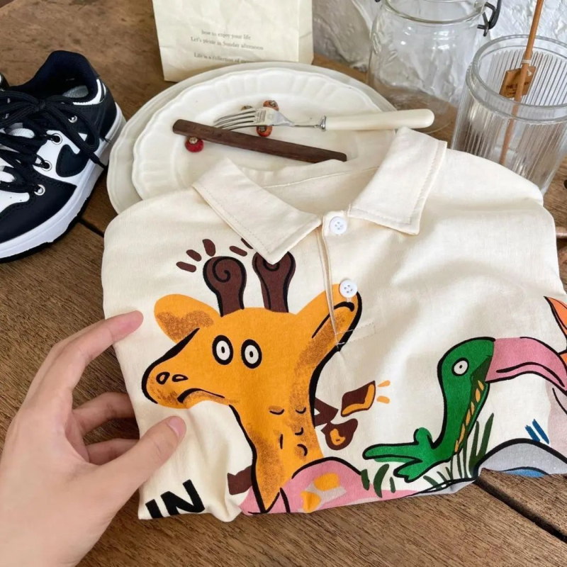 Dječja pamukana polo majica kratkih rukava s ovratnikom, ljetni japanski stil