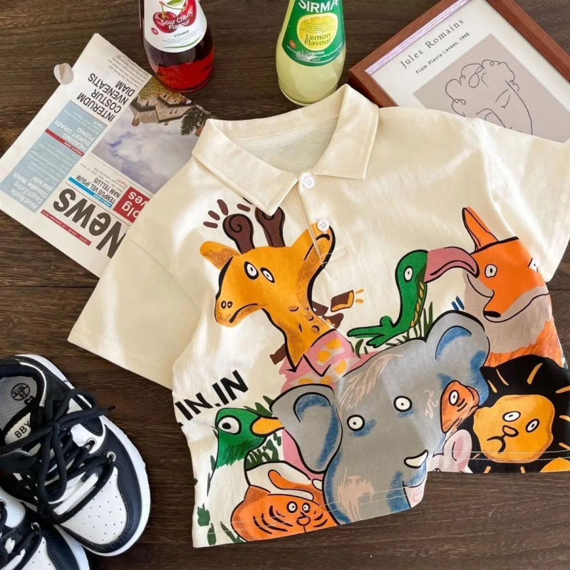 Dječja pamukana polo majica kratkih rukava s ovratnikom, ljetni japanski stil