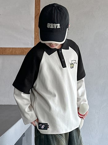Polo majica za dječake, dugi rukav, korejski stil, cartoon uzorak, pamučna tkanina