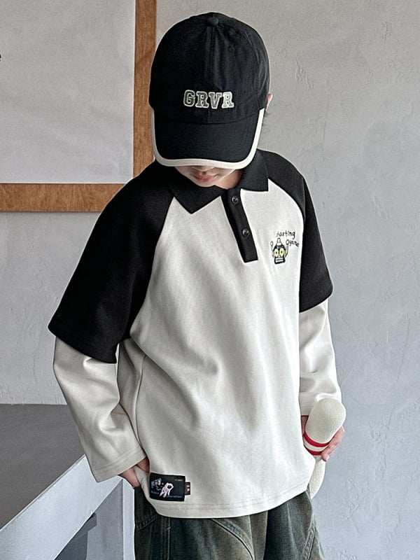 Polo majica za dječake, dugi rukav, korejski stil, cartoon uzorak, pamučna tkanina