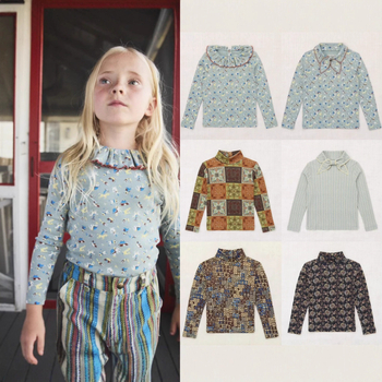 Gyerekeknek szóló hosszú ujjú felső magas gallérral, 100% organikus Pima pamut, lágy felület, japán stílus, retró masni mintázat, uniszex, 3–8 év, ősz.