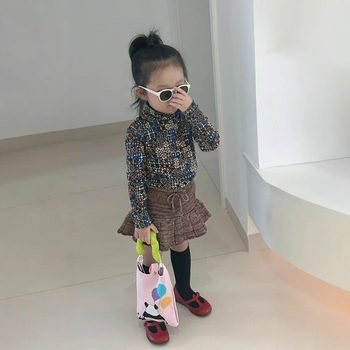 Gyerekeknek szóló hosszú ujjú felső magas gallérral, 100% organikus Pima pamut, lágy felület, japán stílus, retró masni mintázat, uniszex, 3–8 év, ősz.