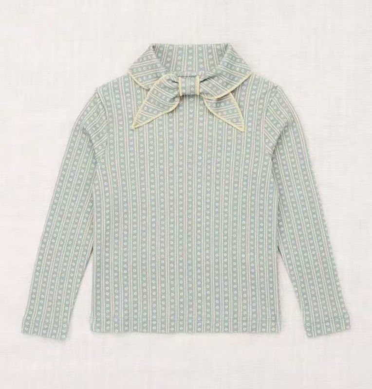 Gyerekeknek szóló hosszú ujjú felső magas gallérral, 100% organikus Pima pamut, lágy felület, japán stílus, retró masni mintázat, uniszex, 3–8 év, ősz.